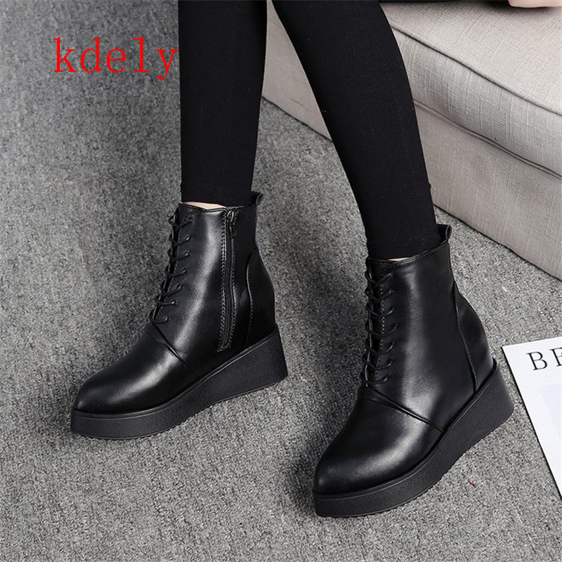 Botas de tacón alto para mujer, botines de tacón alto con cuña de plataforma, color negro, talla 35-40, para invierno,