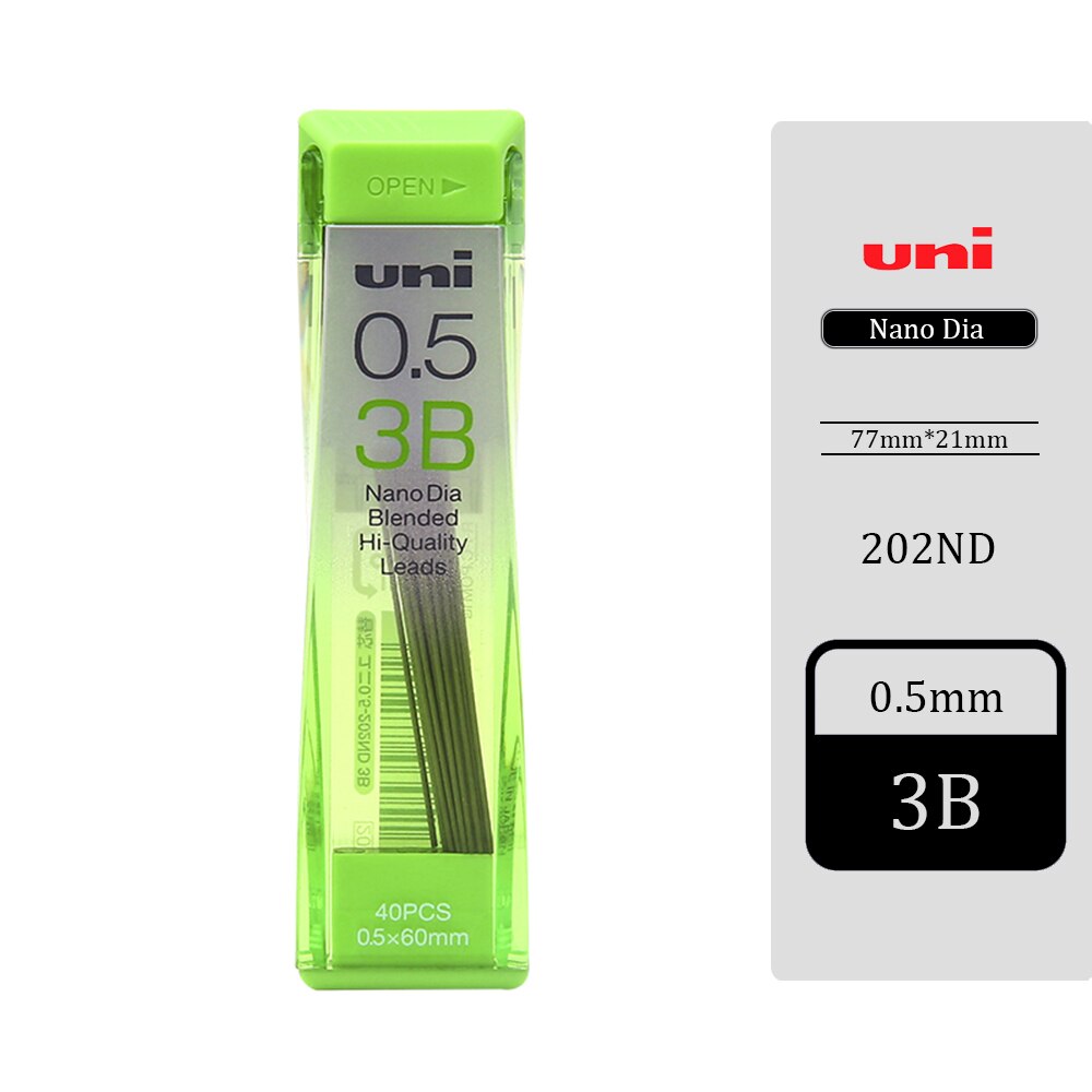 UNI 202ND Automatic Pencil Lead 0.5/0.7/0.3 Refill Nano Diamond Not Easy To Break Pencil Lead Black HB/2B/2H/B for Students: 0.5mm 3B