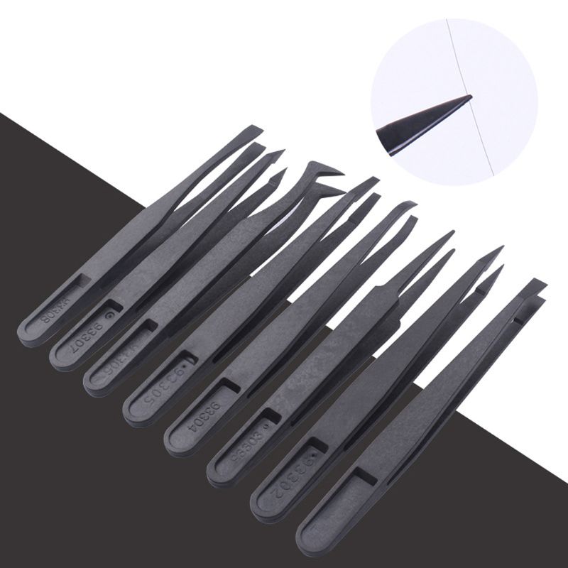 1 Set Precision Plastic Tweezers Anti Static Black Carbon Fiber DIY Repair Nippers Kit for Electronics Phones Repairing