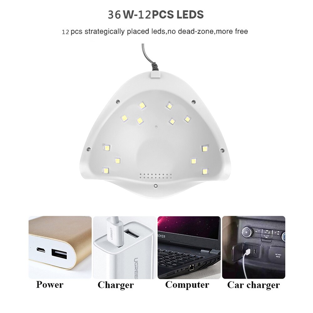 Secador de uñas portátil, lámpara UV LED de 36W, con Cable USB, para uso doméstico, esmalte de Gel Uv, 12 LED, herramienta de manicura artística