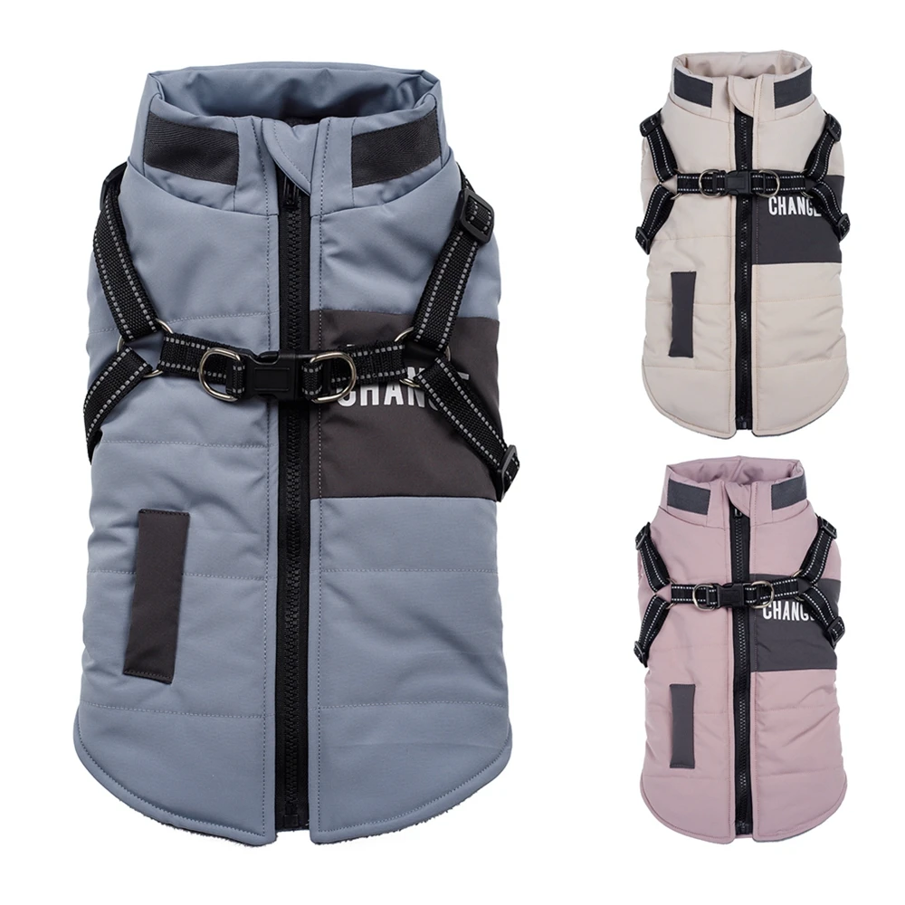 Hundemäntel, Windschutz mit Dual-D-Leine, Weste, Hundejacke, Wärmer Hunde-Kapuzenpullover, warme Hundekleidung
