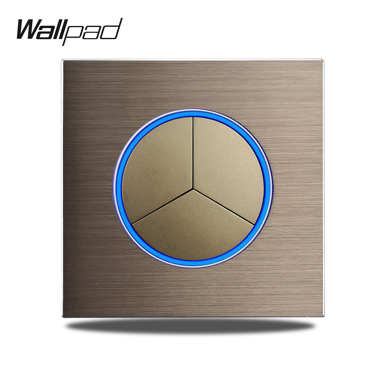 Bruine Wandschakelaar Met Ronde Led-Lichtknop 1 2 3 4 Bende Lichtschakelaar Geborsteld Aluminium Metalen Paneel, L6 Serie