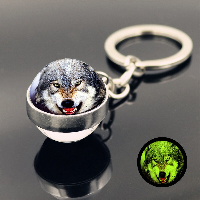 Lichtgevende huilende wolf huilende maan sleutelhanger hanger dubbelzijdige gloeiende glazen bol sleutelhanger hanger: 7