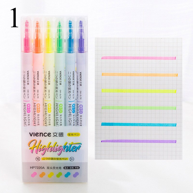6Pcs/Set Fluorescent Colors Highlighter Pen Vintage Macaron Colors Marker Pen 6 Color Cute Graffiti Pen Stationery Supplies: 1