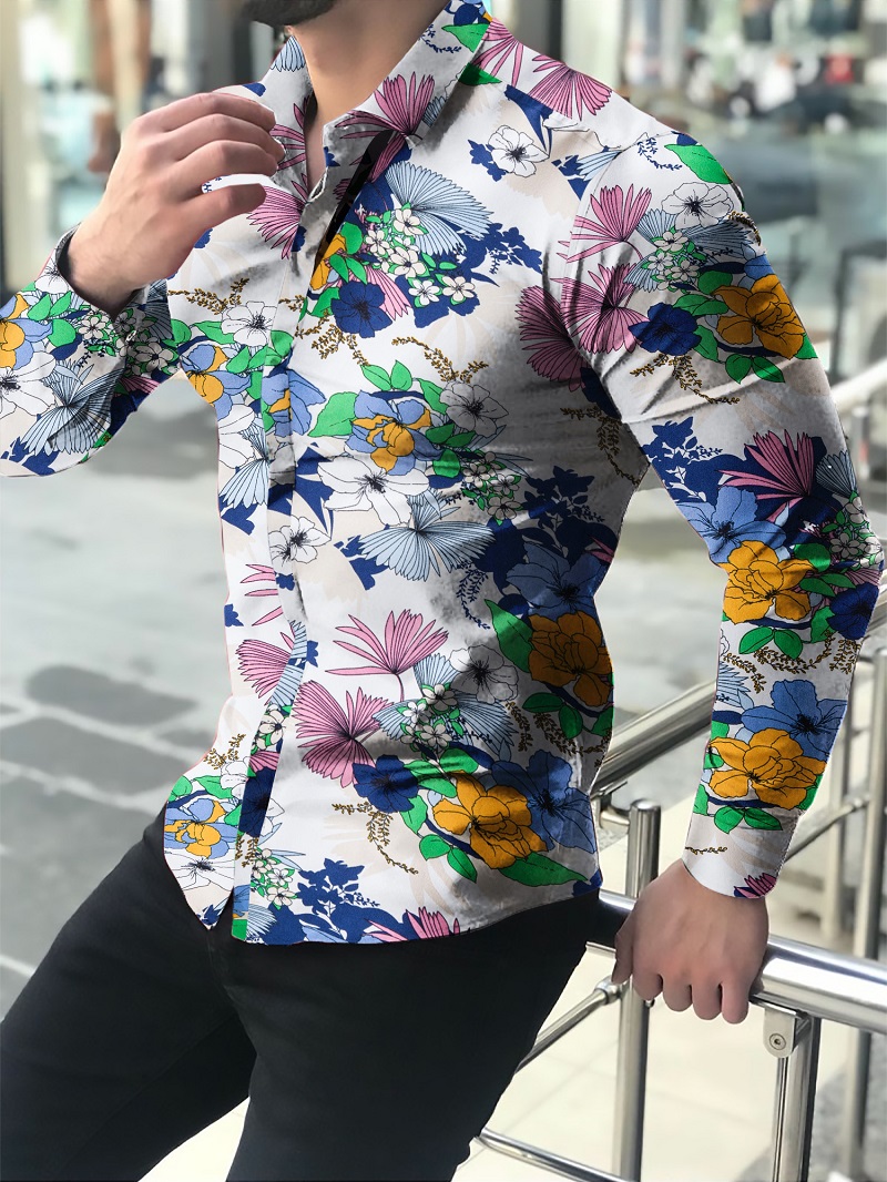 Camisas Florales De Manga Larga De Otoño De Para Hombres Camisas Estampadas Con Flores De Corte Delgado Para Hombres cami
