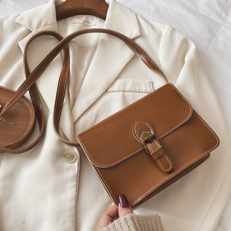 Vintage Women Flap Casual Leather Shoulder Bags Lady Crossbody Messenger Bag Envelop Clutch Purse: brown