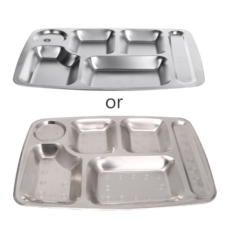 Stainless Steel Divided Dinner Tray Lunch Container Food Plate 4/5/6 Section U90A: type 3