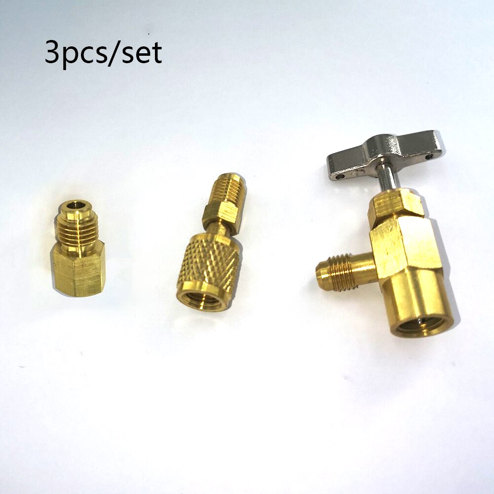 3pc r1234yf r134a r12 kølemiddel dåse adapterfittings 1/4 sae 1/2 "acme lh  r12 r22 r134a r -134a dåser med 1/2 " acme gevind