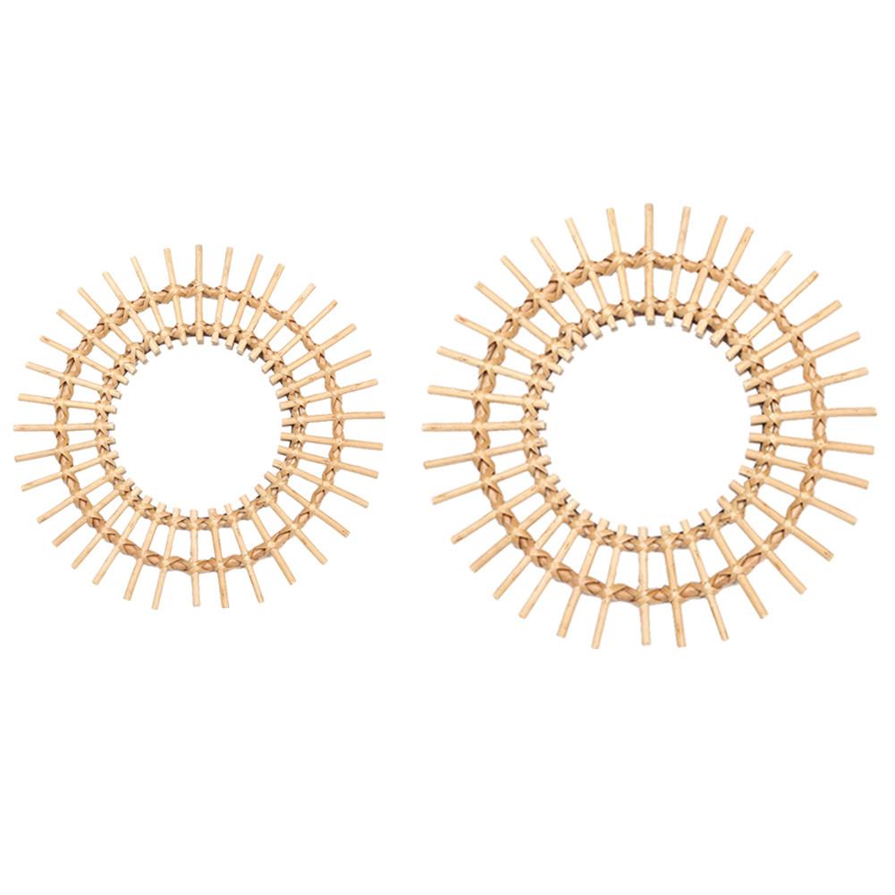 Espejo de maquillaje redondo de ratán , tocador para baño, espejo de tocador colgante para pared, decoración artística para el hogar