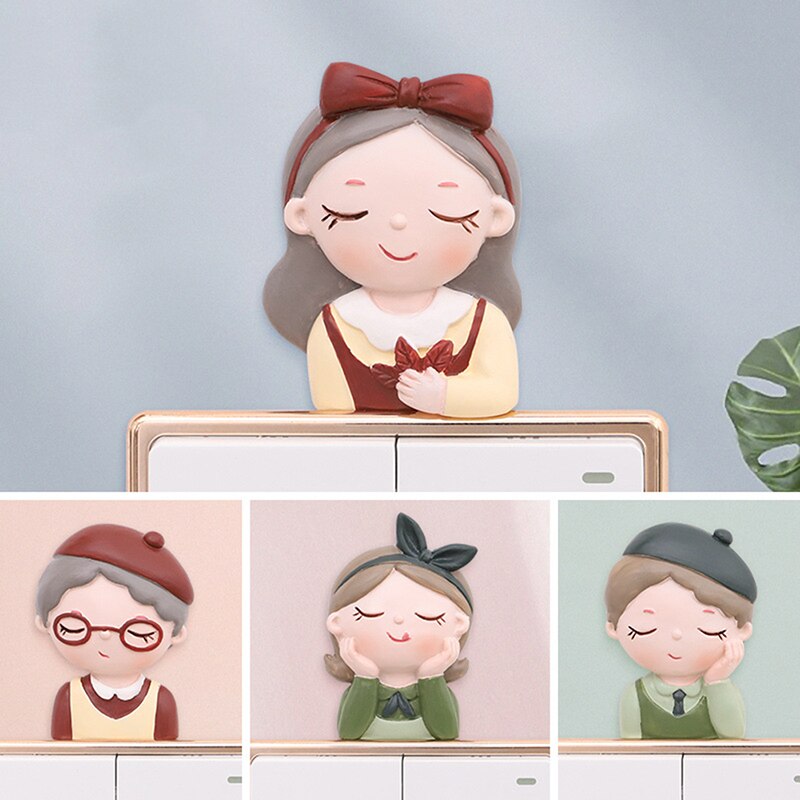 Cartoon Girl Boy Grandma Grandpa Switch Suite Room Decoration 3D Silicone Switch Stickers Socket Wall Stickers