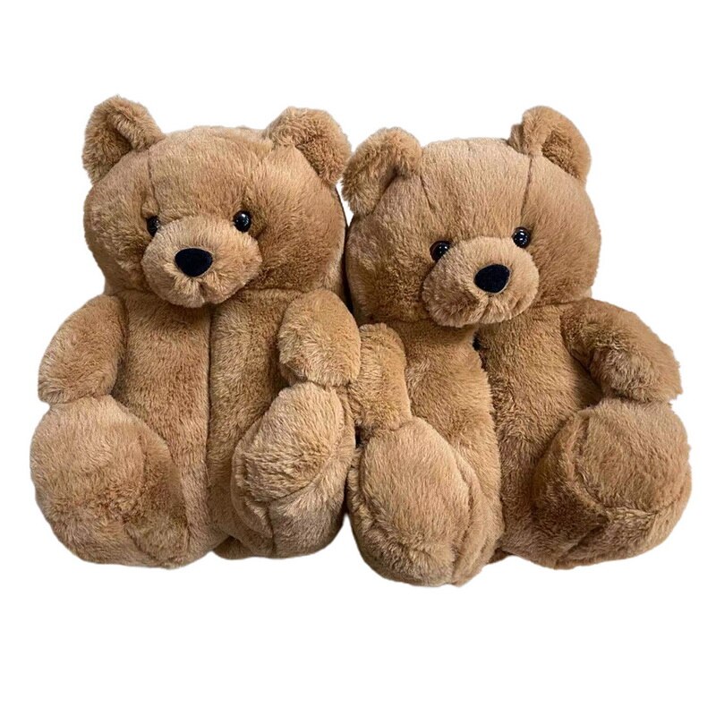 Kvinder sød bjørn plys tøfler tegneserie sød bjørn hus tøfler vinter varm furry faux fur slides kvinde furry flip flop sko: 3