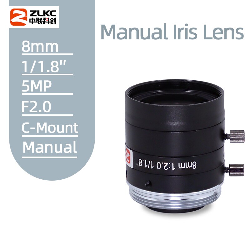 5MP Fa Lens C-Mount 8Mm Diafragma F2.0 1/1.8 &quot;Beeldformaat Machine Vision Lens Surveillance Camera Manual Iris Cctv Lens Megapixel