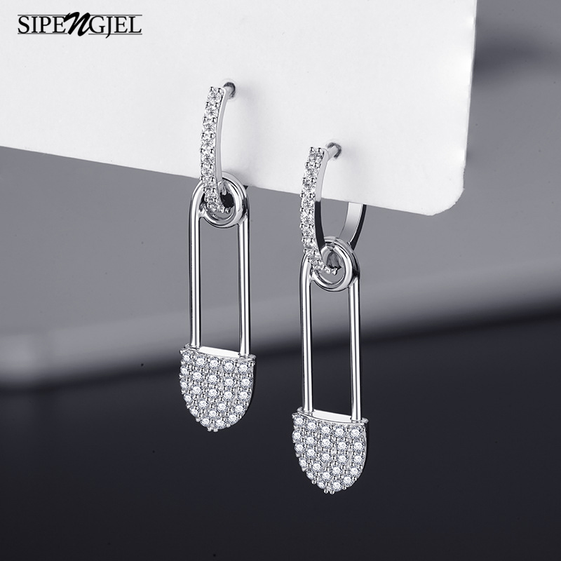 Sipengjel moda prata cor pino de segurança balançar brincos de gota bonito geométrico pingente brincos para festa feminino jóias presente
