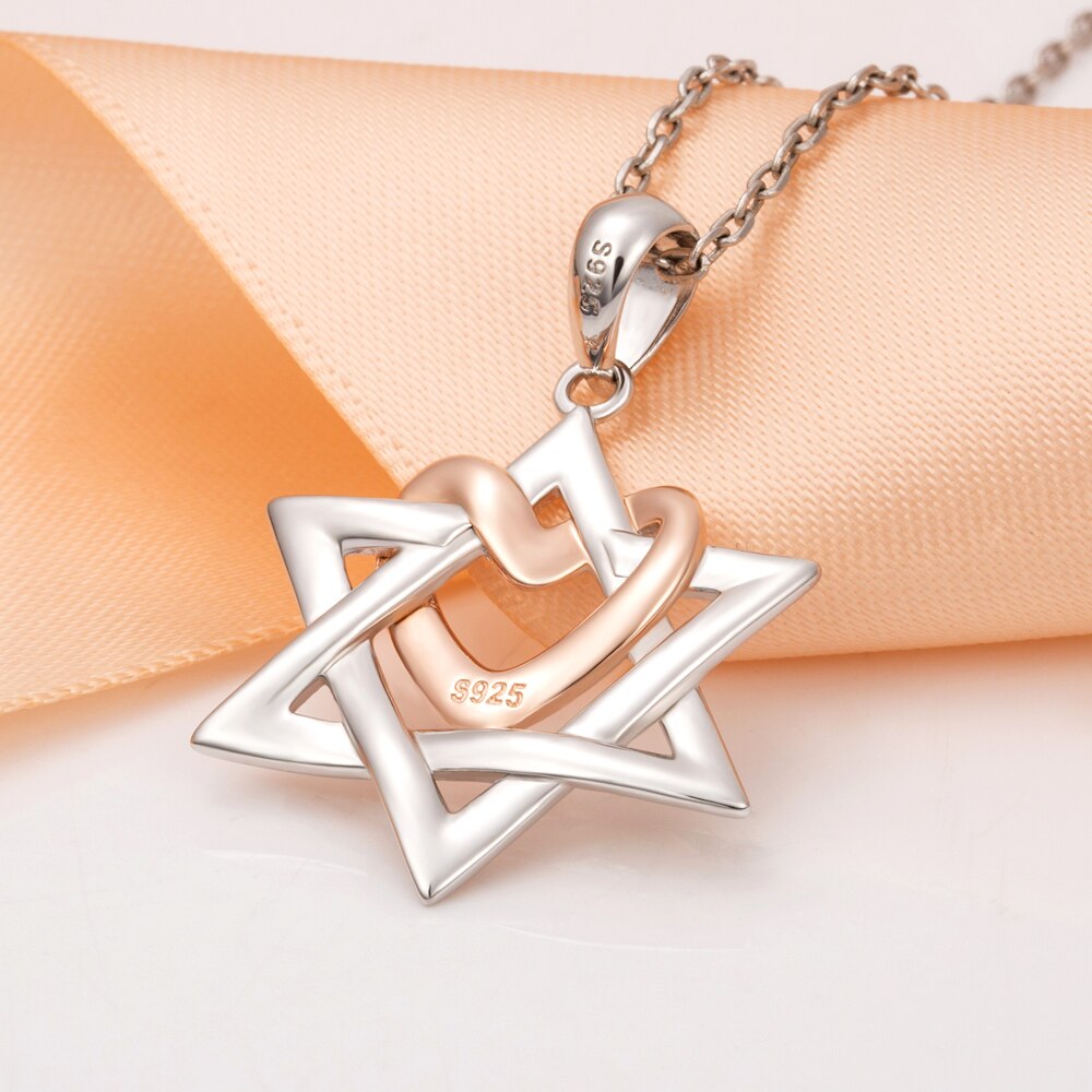 StrollGirl 925 sterling silver Star of David pendant rose gold color heart Necklace for women Jewelry