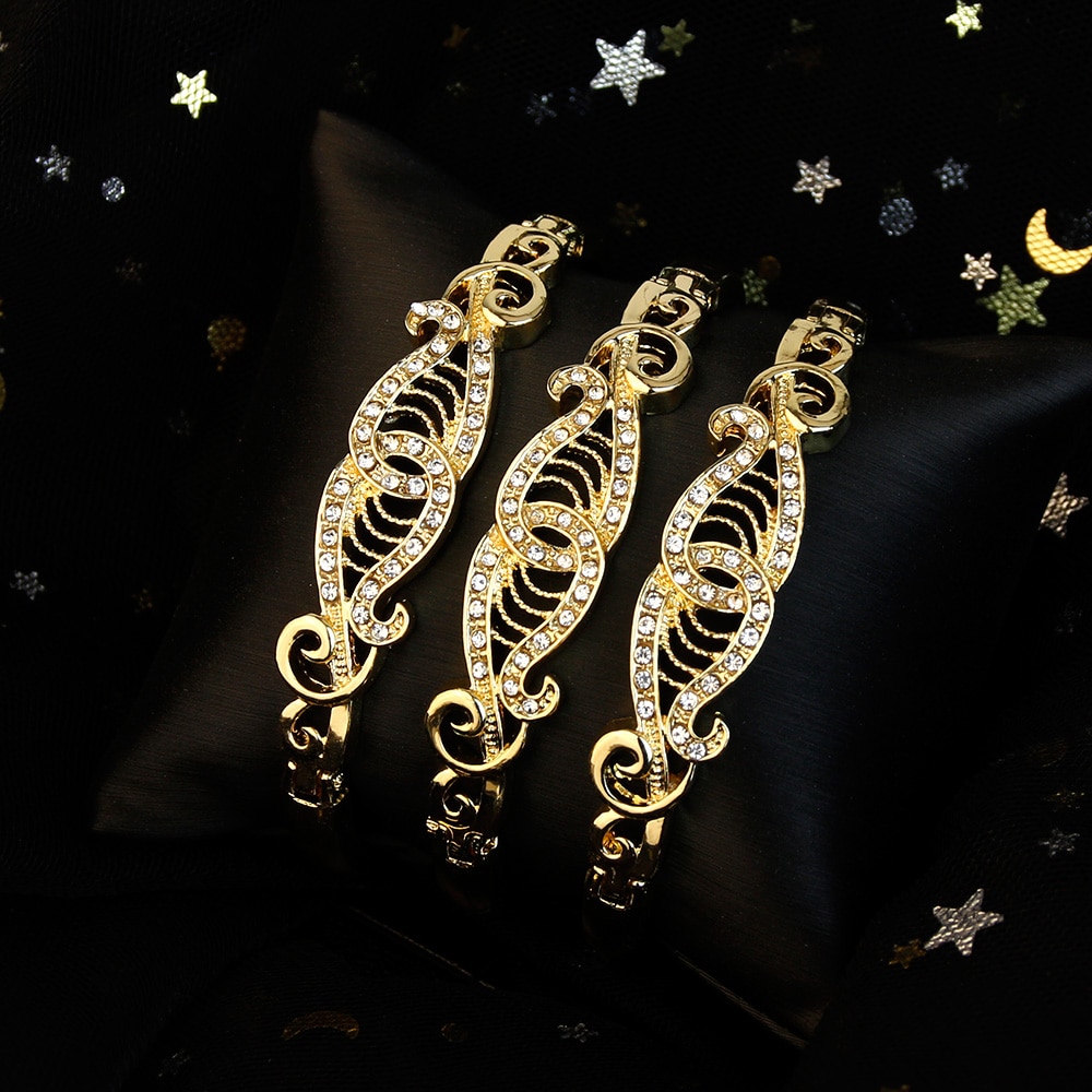 Sunspicems 3 stk guld armringe sæt rhinsten dame side åbne manchet armbånd marokko kaftan smykker arabisk bryllup børn: 3 stk 2690