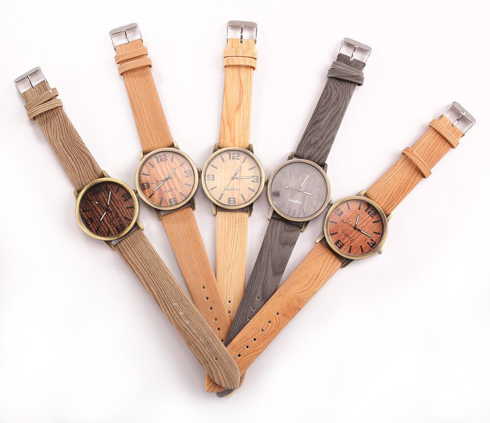 Simulatie Houten Horloges Mannen Quartz Casual Houten Kleur Lederen Band Horloge Hout Mannelijke Horloge Relogio Masculino