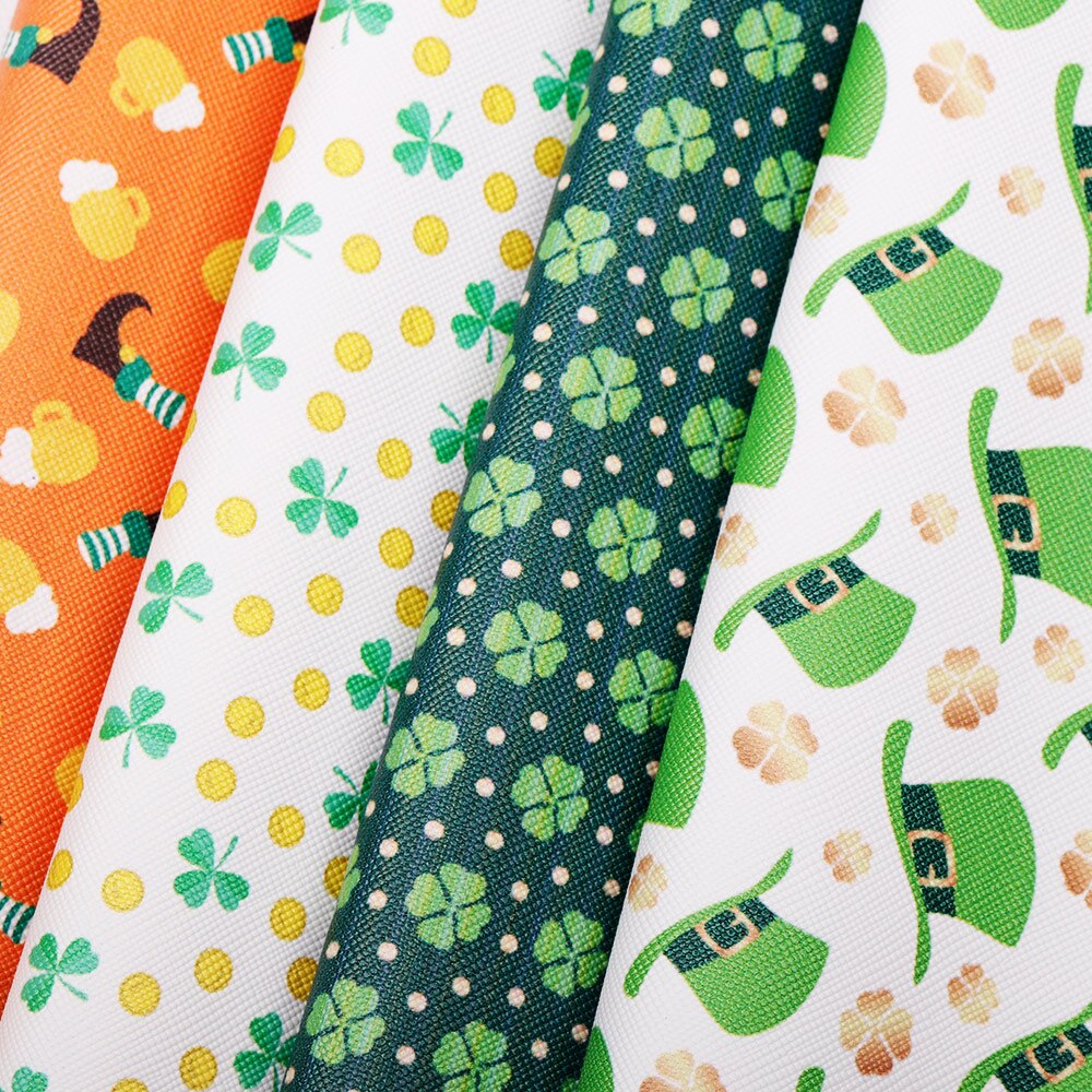 IBOWS 22*30cm Synthetisch Leer Stof St. Patrick Dag Faux Vinyl Leather Bedrukte Stof DIY Hairbow Ambachten Naaien materiaal