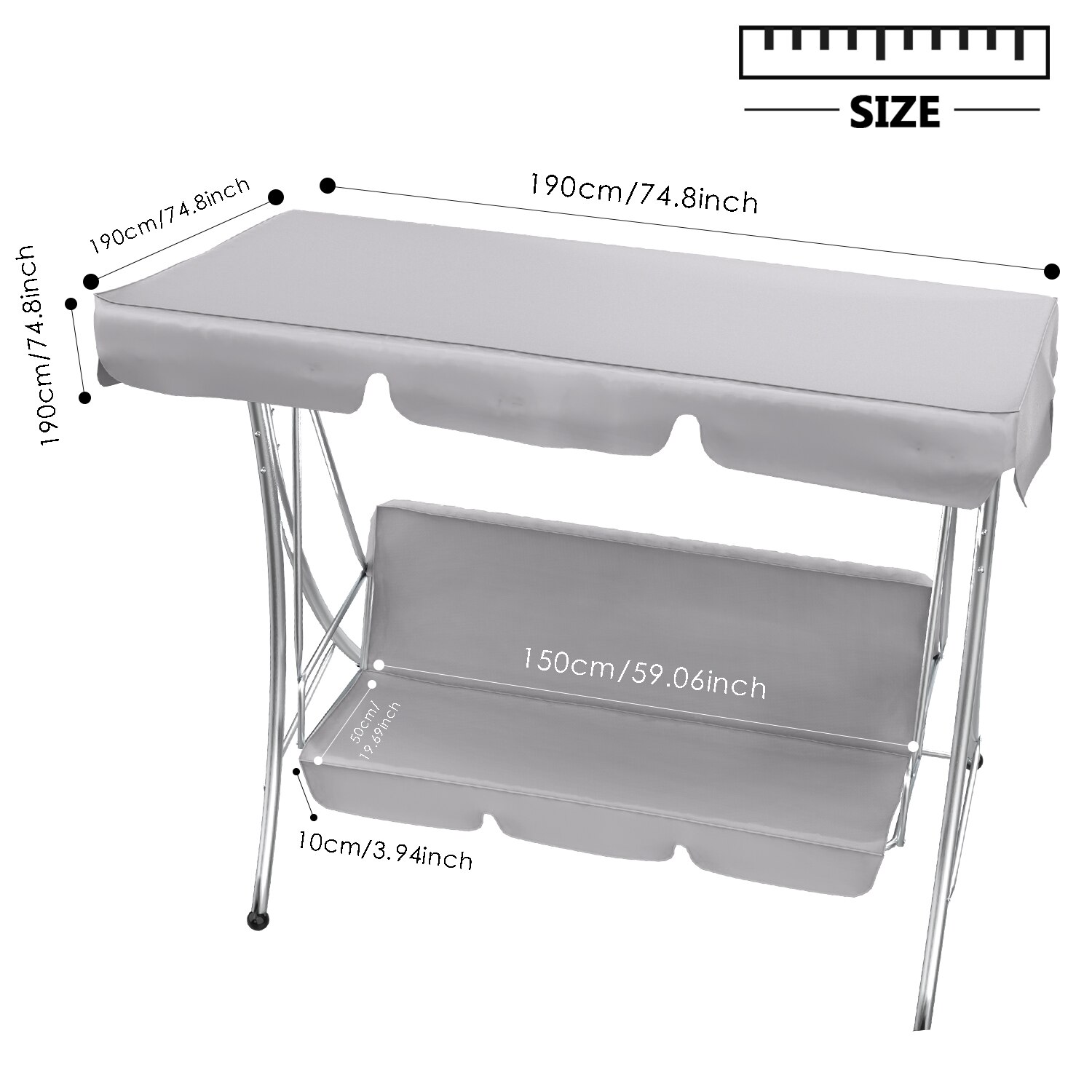 Outdoor Garden Patio Swing Cover Set Waterproof Swing Canopy Seat Top Cover + Swing Seat Cover for 3-seat Swing