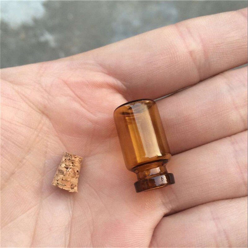 13*24*6mm 1ml Mini Amber Glass Bottles With Cork Empty Tiny Glass Vials Jars Small Wishing Bottle 100pcs/lot