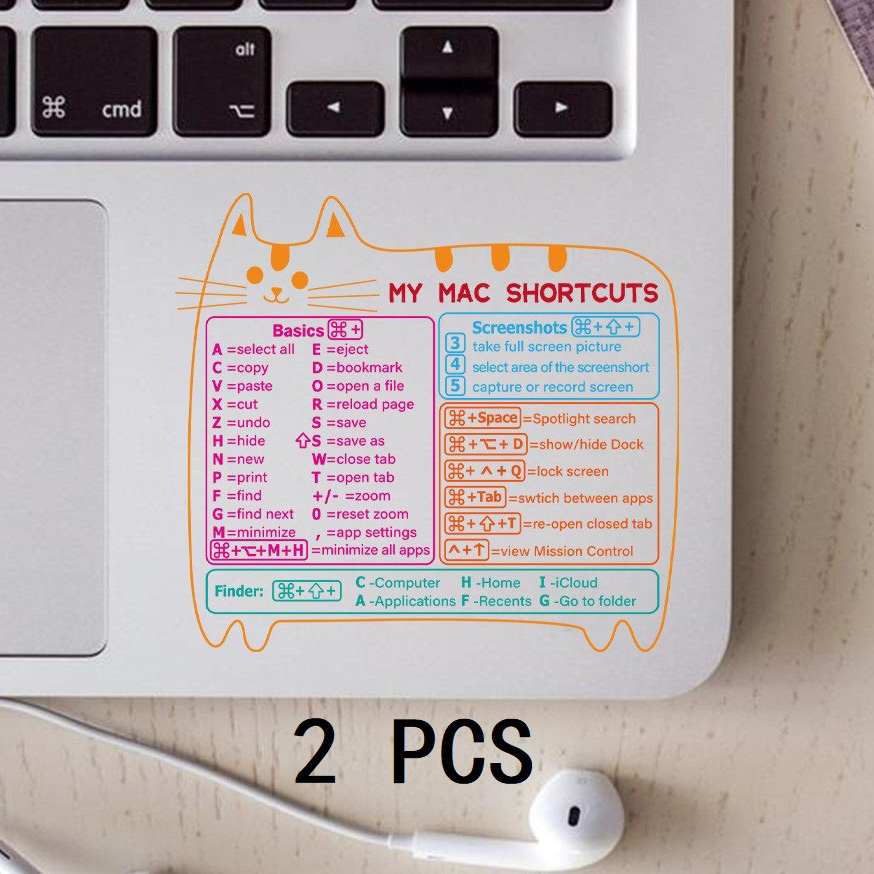 Aufkleber für Mac Fenster + Wort/übertreffen, schnelle Referenzführung, Aufkleber für Mac-Tastaturkürzel, Aufkleber für Laptop-Tastaturkürzel, Aufkleber ohne Rückstände, Vinyl