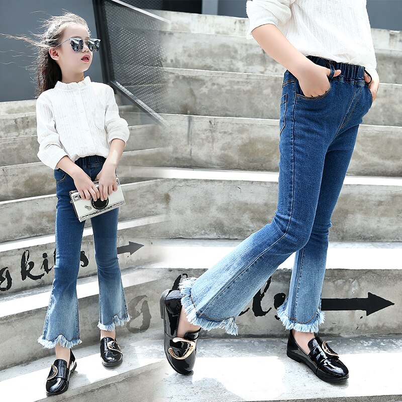 Jean à pattes d&#39;éléphant pour filles, pantalon en Denim bleu dégradé, jambes larges, vêtements pour enfants, collection printemps et automne