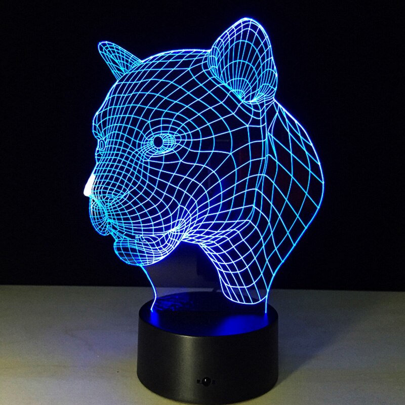 3D Lamp Leopard Head,3D Visual LED Touching Night Light,3D LED Visual Light with 7 Colorful