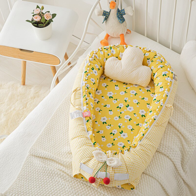 90X50cm Portable Baby Nest Crib Baby Bed Bassinet for Baby Lounger Cotton Baby Nest Co Sleeping Bed: A12