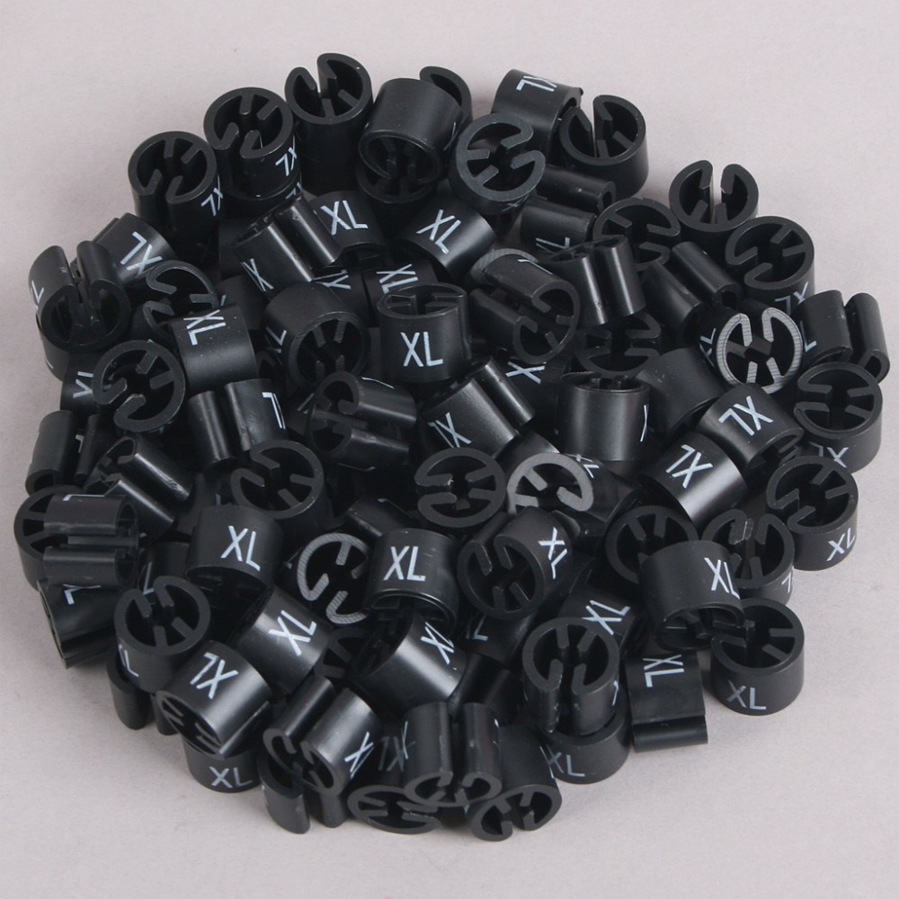 200 stk. sort hængerstørrelsesbeklædningsmarkører "xxs -4 xll" plastikstørrelsesmarkørmærker