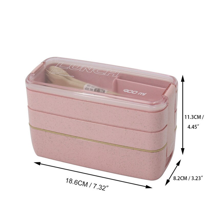 900ml 3 Layers Lunch Box Bento Food Container Eco-Friendly Wheat Straw Material Microwavable Dinnerware Lunchbox Vip