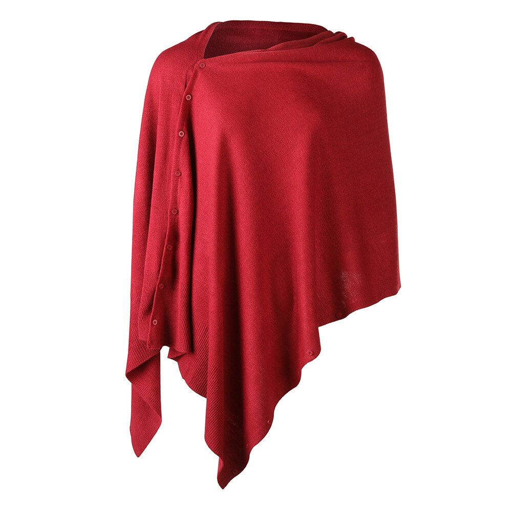 Women's Versatile Shawl Solid Scarf with Buttons Poncho Light Weight Autumn Shawls Lady Cape Cardigan Women Anniversary: dark red