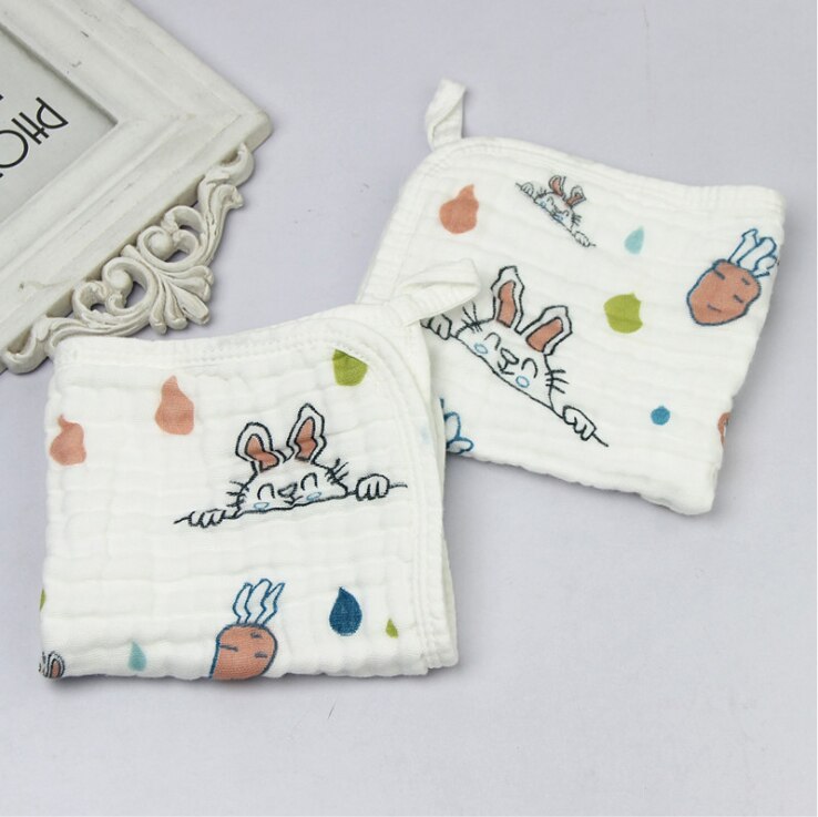 1 stuk Wasoyoli Kleurrijke Gedrukt Burp Clothsf 30*30 CM 100% Mousseline Katoen 6 Lagen Zakdoek Zachte Baby Handdoek: Rabbit