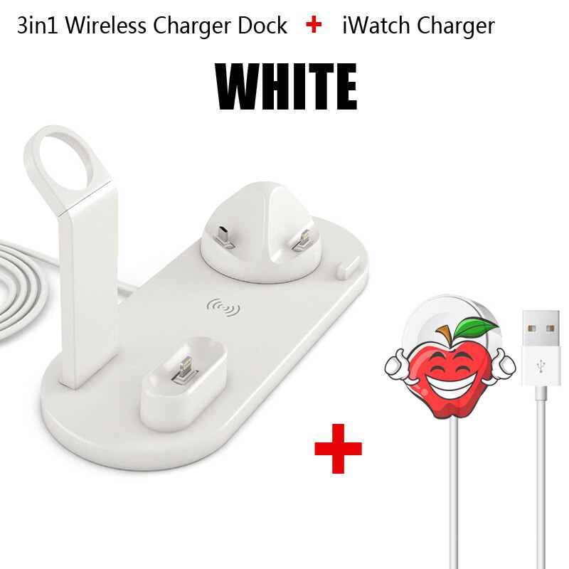 Supporto per caricabatterie Wireless multifunzione per iPhone Samsung Phone USB Micro tipo-c stazione Base di ricarica per iWatch 5 4 3 2 iPod Pro: Watch Charge White