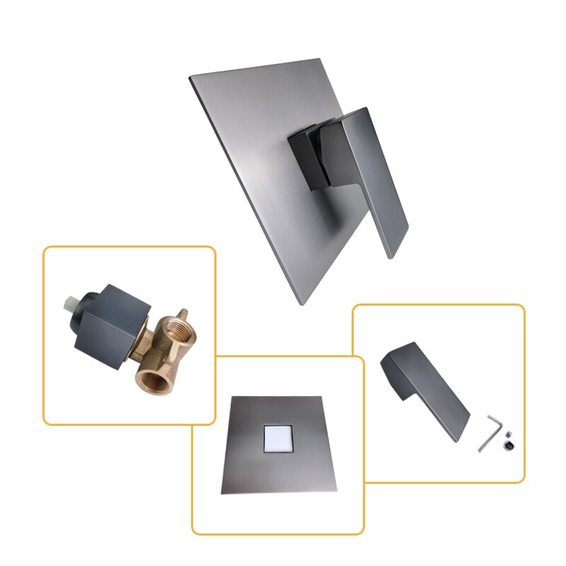 Bathroom Fixture Square In Wall Mounted Shower Set Hand Shower with Holder and Valve Body Metal Grey 1.5M Hose