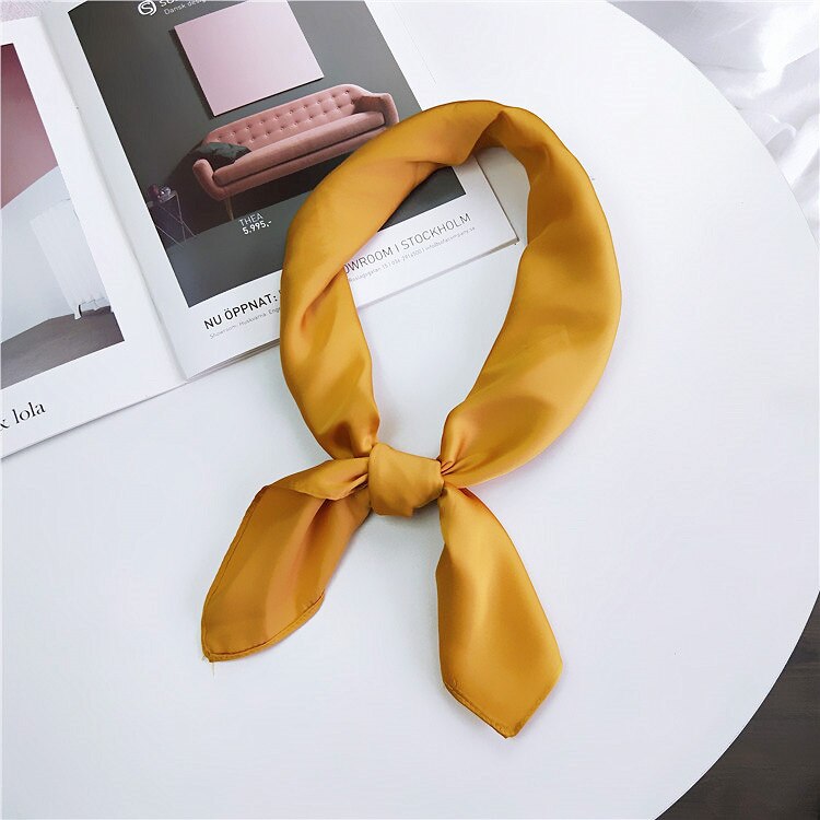 Écharpe en Satin pour femmes | Foulard cheveux kerchef, couleur unie, foulard cheveux, mouchoir, petites écharpes de cou, femmes 70cm, Scaves de bandeau pour dames: Yellow