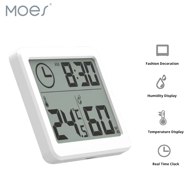 Hygrometer Automatische Elektronische Temperatuur Vochtigheid Monitor Klok 3.2inch Grote Lcd-scherm Multifunctionele Thermometer