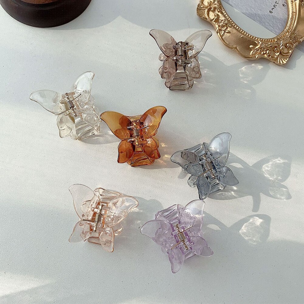 7 farver mini sommerfugle hår klo krabbe clips hovedbeklædning ,1pc koreansk stil kvinder piger gennemsigtig sommerfugl hår klo