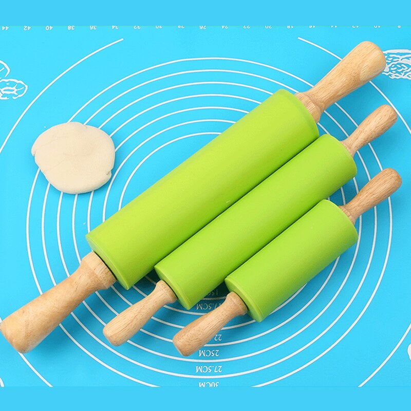3 Size Silicone Rolling Pin Kitchen Gadgets Fondant Pastry Tools Rotatable Non-Stick Wooden Dough Roller Baking Accessories