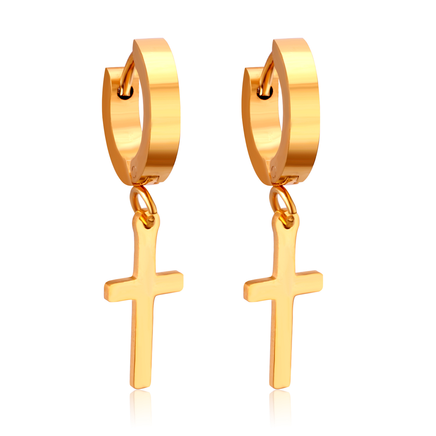 Pendientes góticos de lujo con colgante de cruz para hombre, aretes colgantes de gota, aro de acero inoxidable de Color plateado, joyería Punk para oreja, BFF: Rodio plateado