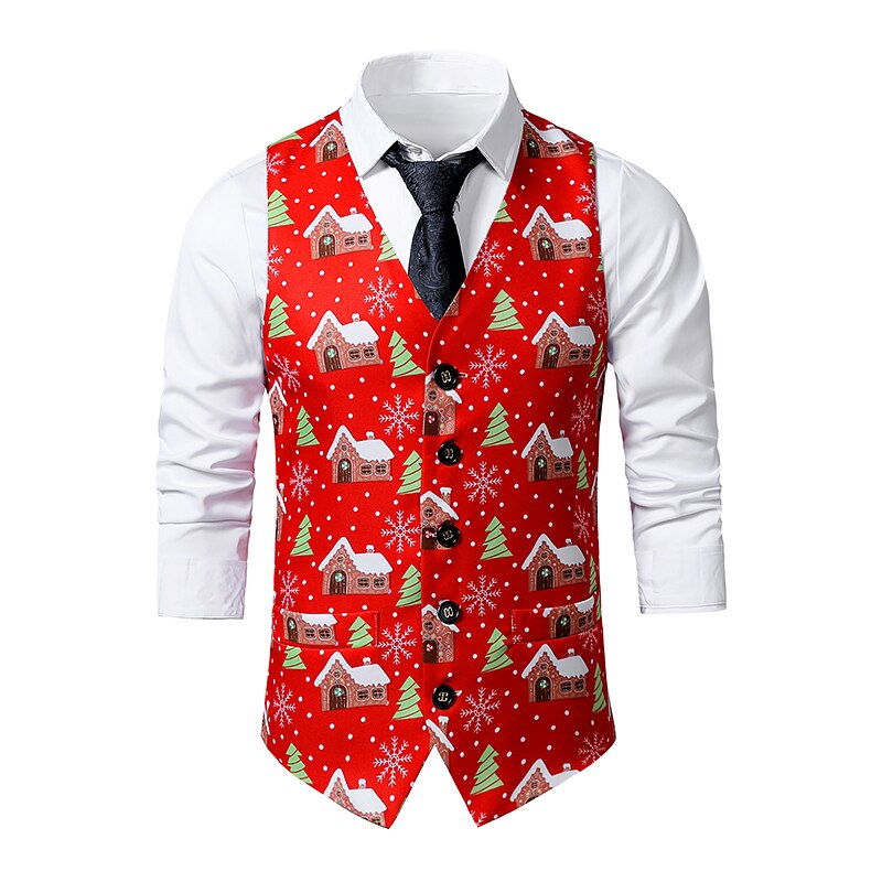 Rode Kerst Vest Wasitcoat Mannen Vhals Slim Fit V... Grandado