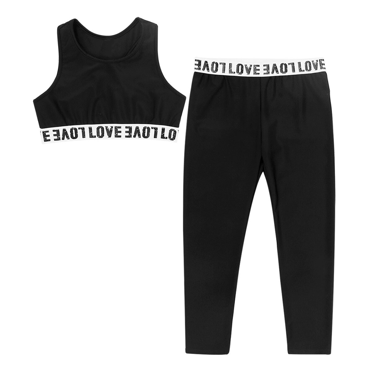 Kids Girls Clothes Letter Print Sport Tanks Top with Leggings Summer Sleeveless Workout Gym Dance Gym Outfit 6-14 Year