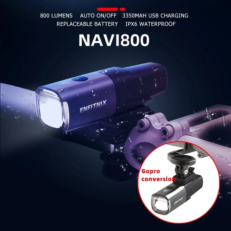 Enfitnix Navi800 Fietslicht Smart Fiets Led Koplamp Usb Oplaadbare Fietsen Voor Lamp Zaklamp Beugel Accessoires