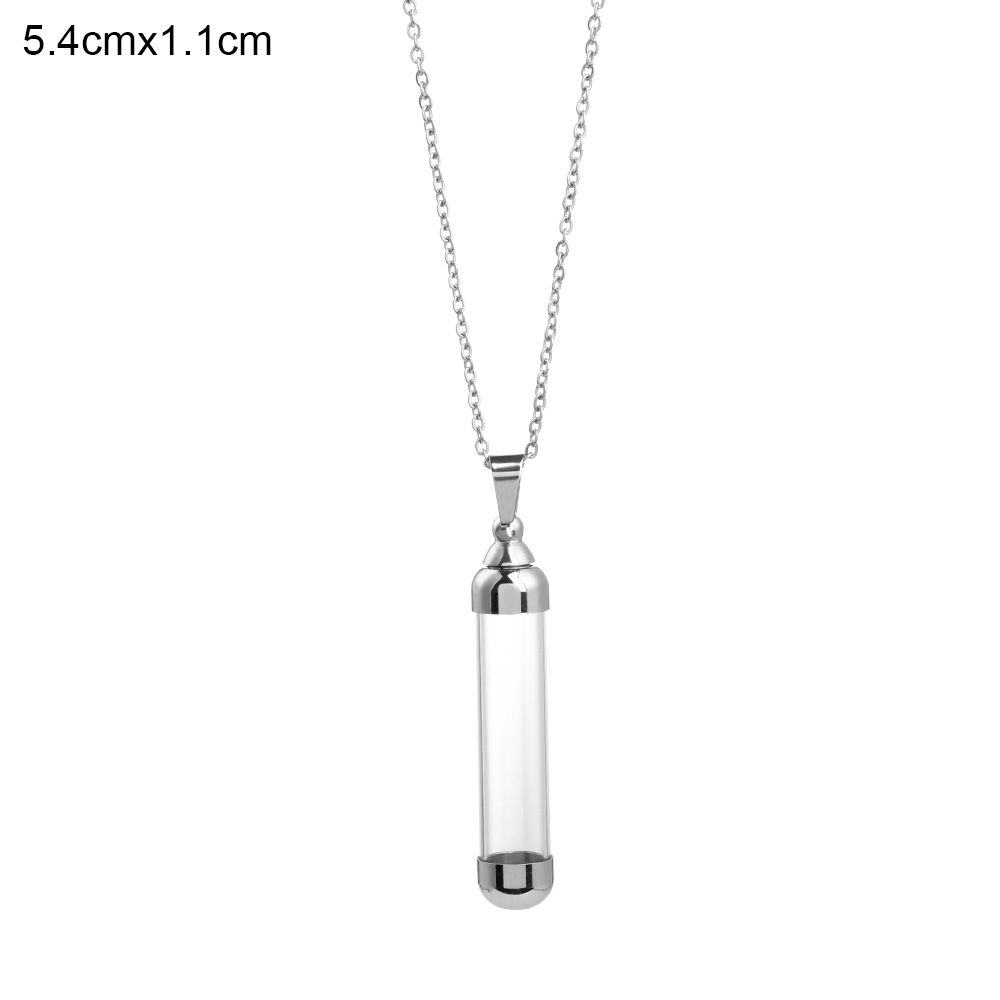 Flacon en verre Transparent, collier, bouteille de souhait, pendentif, bijoux DIY, bouchon à vis ouvrable, chaîne en acier, porte-bonheur, pots de parfum: 5.4cmx1.1cm