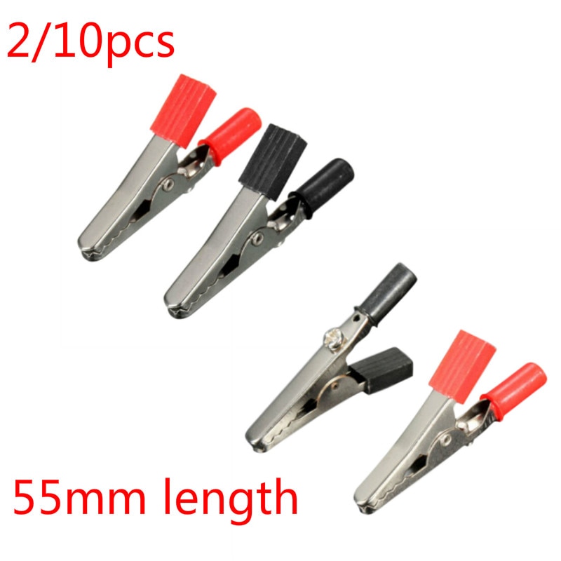2 o 10 Uds. Pinzas de cocodrilo eléctricas de 55mm pinzas de cocodrilo de prueba pinzas de cocodrilo puente de protección cubierta de aislamiento