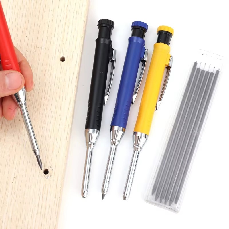 Paquete de 4-1 lápices de carpintero sólidos con recambio, marcador de lápiz mecánico de Agujero profundo de punta larga de 40mm para construcción de carpintería