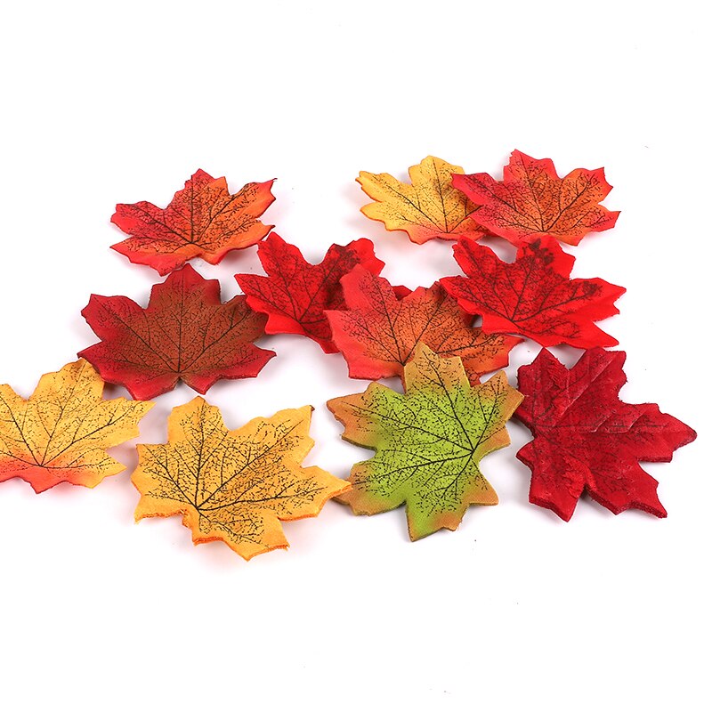 100Pcs Maple Leaves Artificial Leaves Simulation Halloween Autumn Leaves For Wedding Table Decorations Crafts Thanksgiving Day