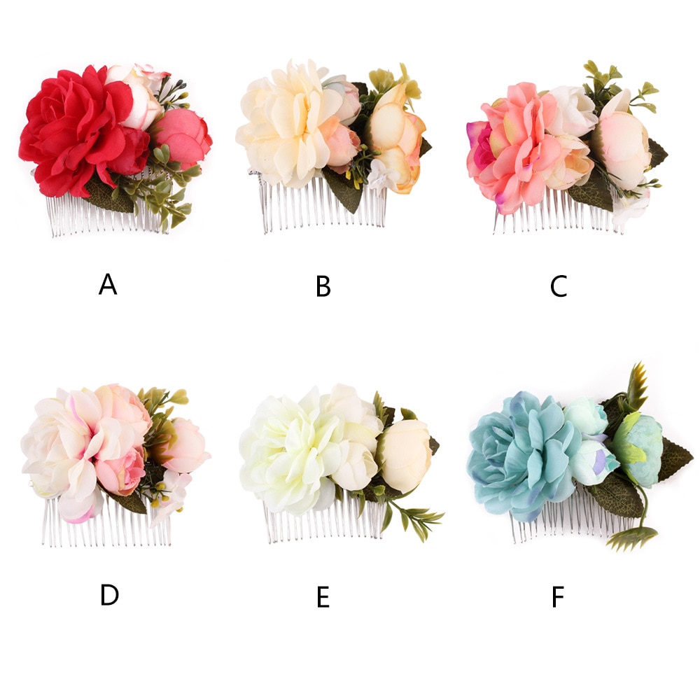 1 Pcs Rose Flower Hair Combs Wedding Crown Headwear Blooming Flower Headband for bride girls flower hair clip Wedding Jewelry