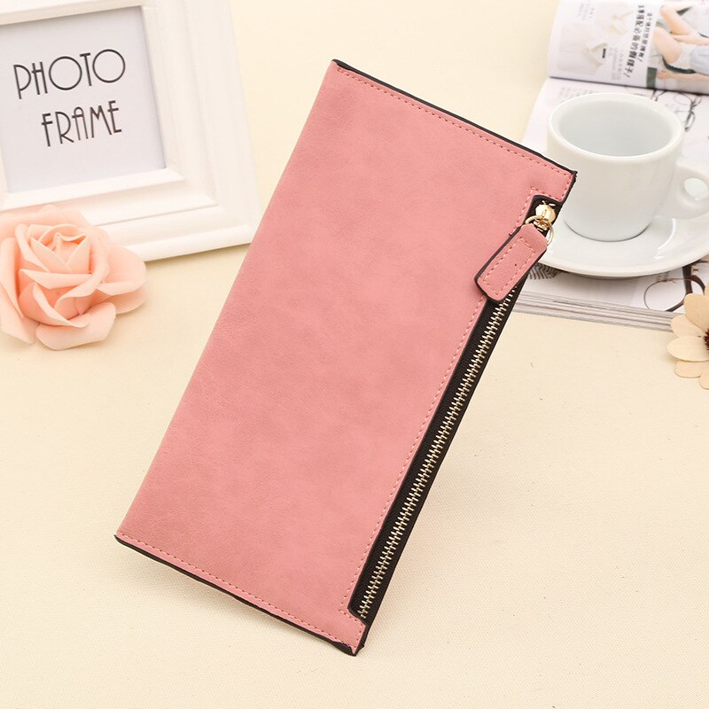 Portemonnee Vrouwen Stijl Ultra-Dunne Tas Lange Rits Tas Vrouwen Eenvoudige Verandering Mobiele Telefoon Zak Studenten trend: Light Pink