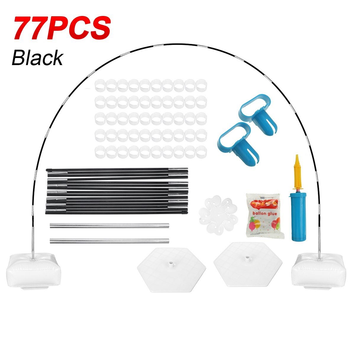 Arch Shape 1 Set Decorative Arch Shape Balloon Stand Set Garland Balloon Stand Water Fillable Base for Birthday: Black 77pcs