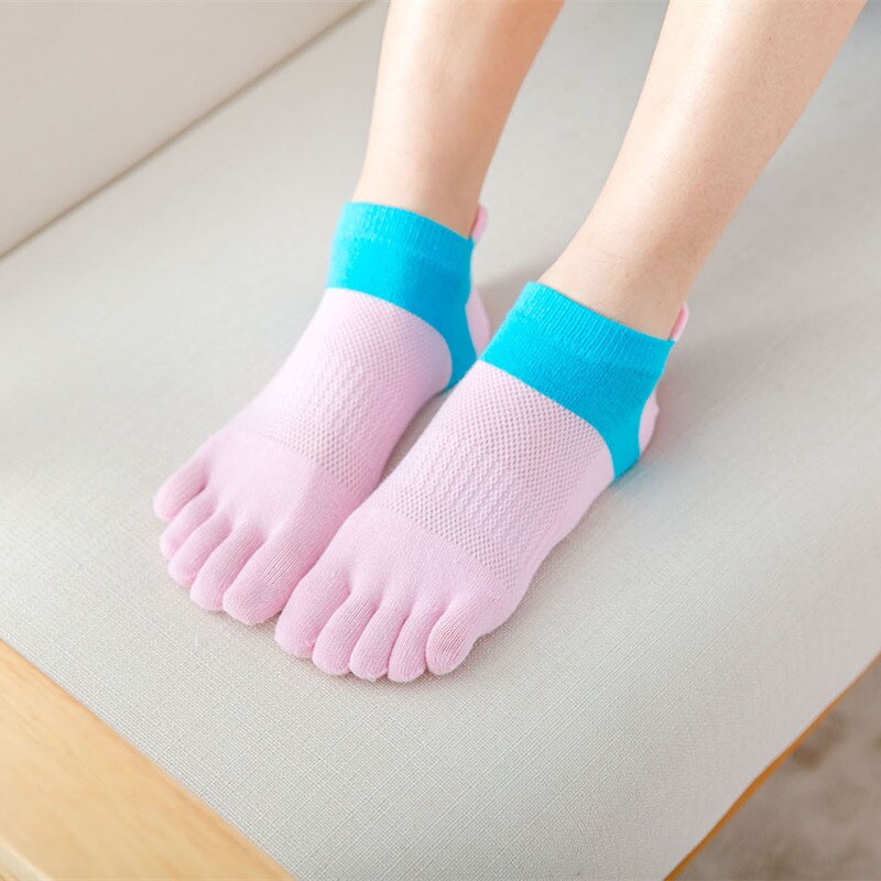 Toe Socks Women 100 Cotton Five Fingers Socks Breathable Cotton Socks Sports Running Solid Color Yellow Blue Sock Female Sox