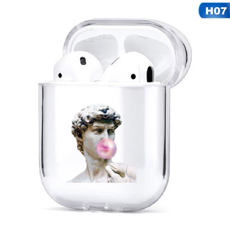 Caso sveglio Per Il Caso di Apple airpods caso Del Fumetto Divertente Statua di Arte Senza Fili di Bluetooth del Trasduttore Auricolare Per Il Caso di Airpods 1/2 Morbido custodia protettiva: CEA7371H07